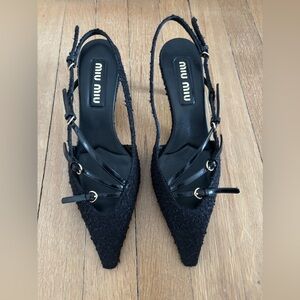 Miu Miu Black Slingback Textured Heels